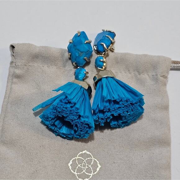 Kendra Scott Turquoise Blue and Gold‎ Statement Earrings - Picture 6 of 7